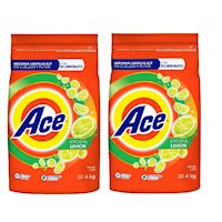 Detergente en Polvo Aroma Limon Ace Pack x 2 bolsaas de 4 kg.